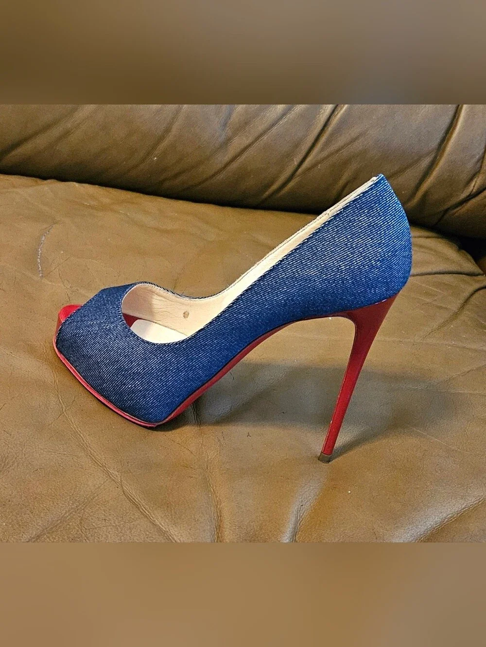Christian Louboutin Denim Peep-Toe Platform Pump Heels Size 4 US